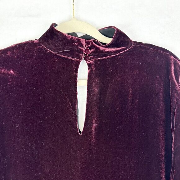 Paige Tamar Velvet Top Size Medium Dark Rouge Choker Mock Neck Keyhole Cutout - Picture 6 of 9